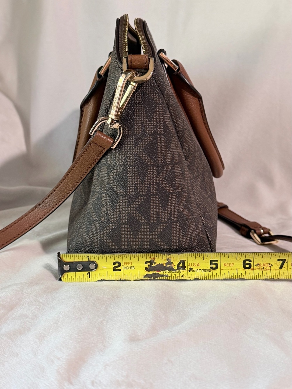 Michael Kors Brown Logo Dome Satchel with Tan Trim - Picture 11 of 14